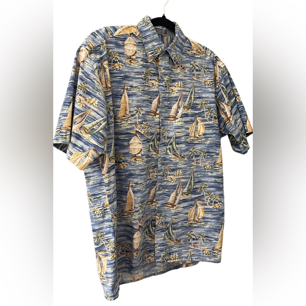 Pierre Cardin Mens Hawaiian Print Blue Button Down Shirt | Size M